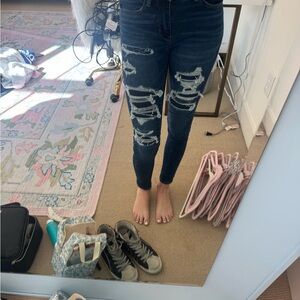 American Eagle Outfitters Dark Blue Distressed Skinny Jeans